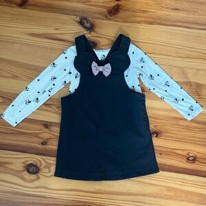 EUC Disney Black Dress with Pink Bow and White Sleeves Minnie Mouse 2T H&M